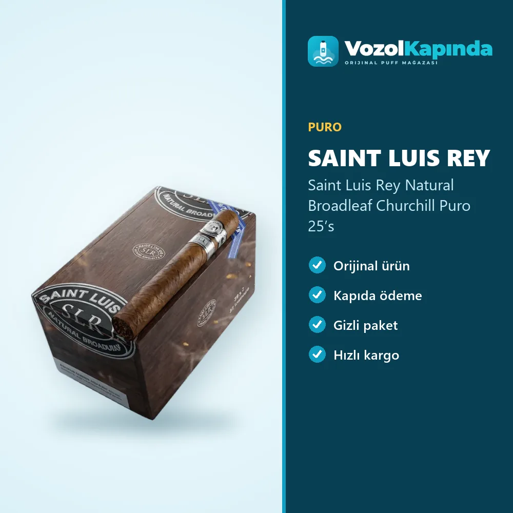Saint Luis Rey Natural Broadleaf Churchill Puro 25’s Bilgi Kartı Saint Luis Rey Natural Broadleaf Churchill Puro 25’s özellikleri: orijinal ürün, kapıda ödeme, gizli paket