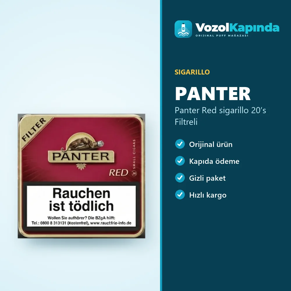 Panter Red sigarillo 20’s Filtreli Özellikleri Panter Red sigarillo 20’s Filtreli sipariş avantajları: kapıda ödeme ve gizli paket