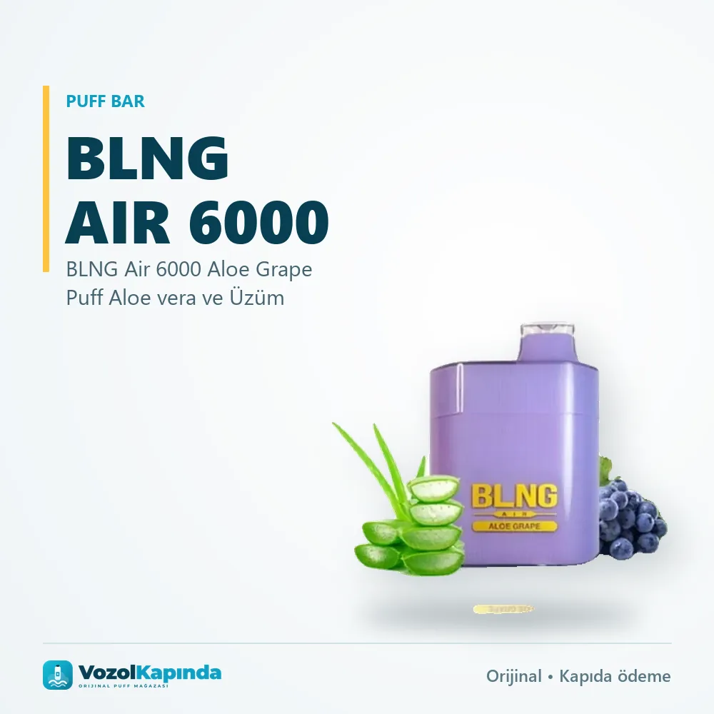 BLNG Air 6000 Aloe Grape Puff Aloe vera ve Üzüm bilgi kartı, orijinal puff bar