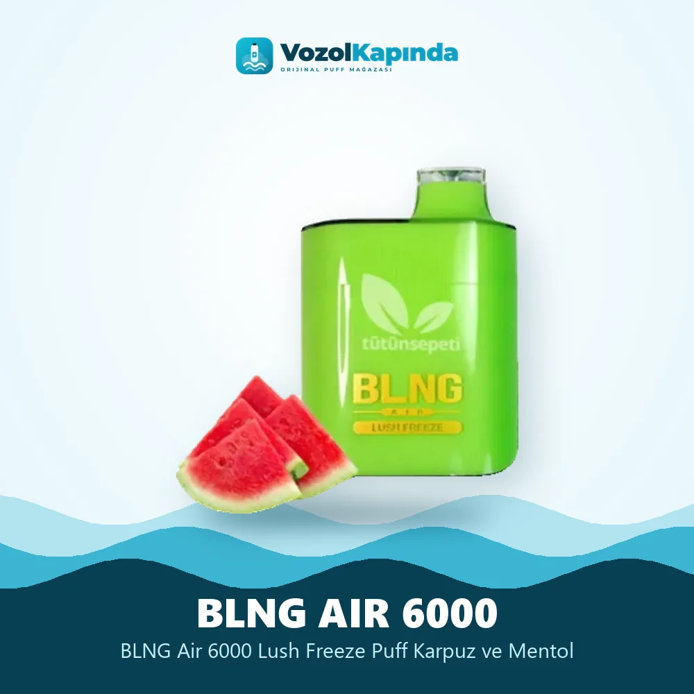 BLNG Air 6000 Lush Freeze Puff Karpuz ve Mentol Bilgi Kartı BLNG Air 6000 Lush Freeze Puff Karpuz ve Mentol bilgi kartı, orijinal puff bar