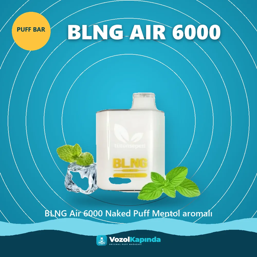BLNG Air 6000 Naked Puff Mentol aromalı Özellikleri BLNG Air 6000 Naked Puff Mentol aromalı özellikleri: orijinal ürün, kapıda ödeme, gizli paket