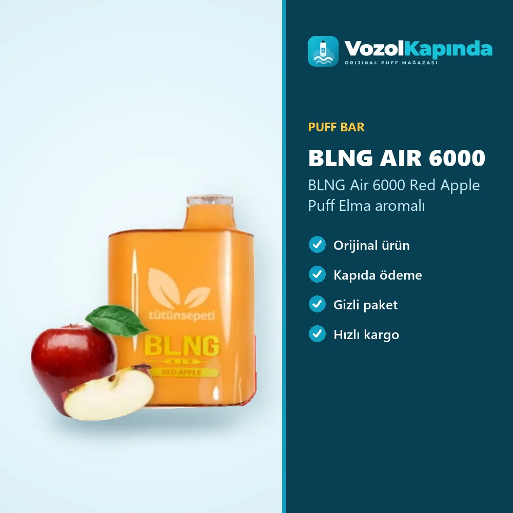 BLNG Air 6000 Red Apple Puff Elma aromalı Sipariş Bilgileri BLNG Air 6000 Red Apple Puff Elma aromalı sipariş avantajları: kapıda ödeme ve gizli paket