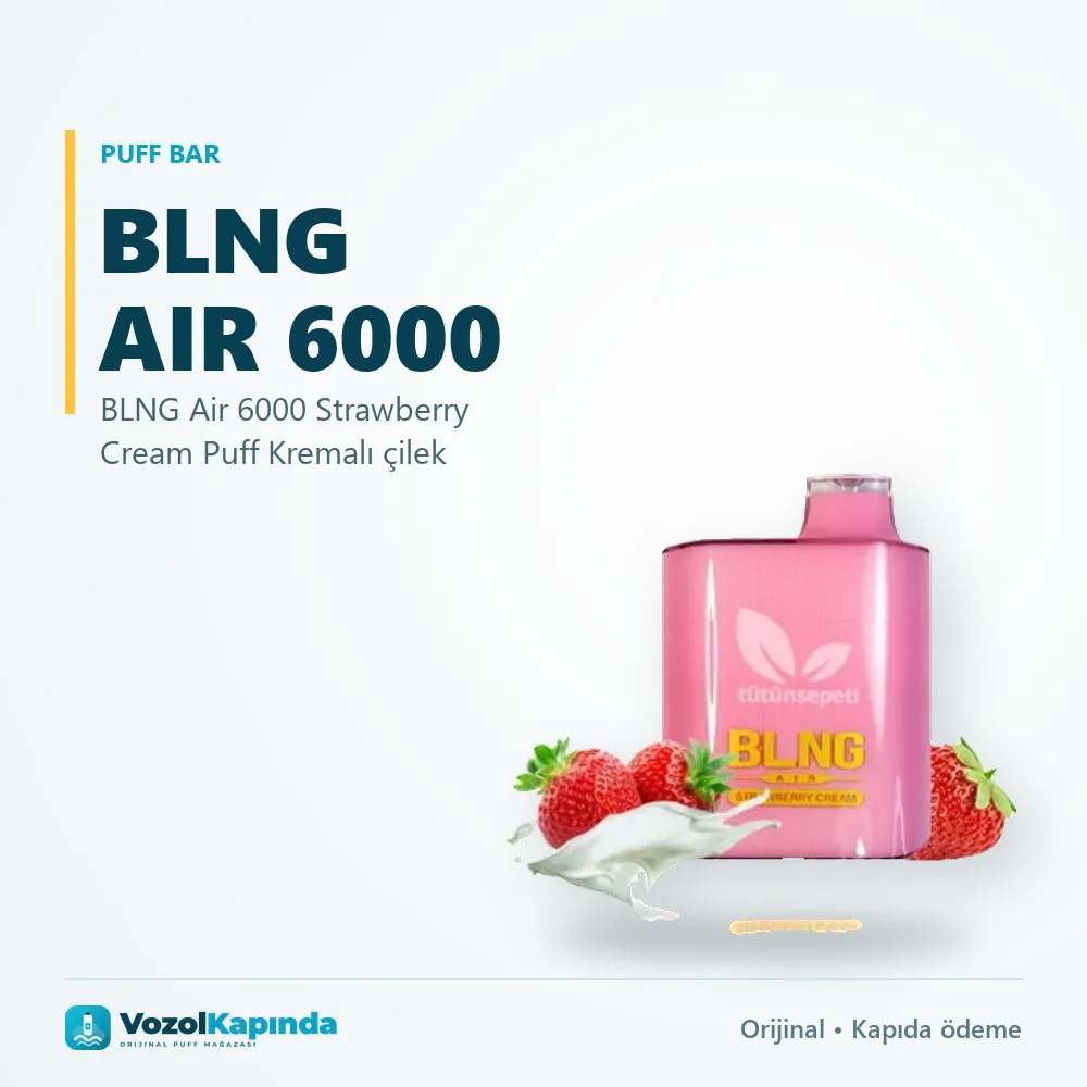 BLNG Air 6000 Strawberry Cream Puff Kremalı çilek özellikleri: orijinal ürün, kapıda ödeme, gizli paket