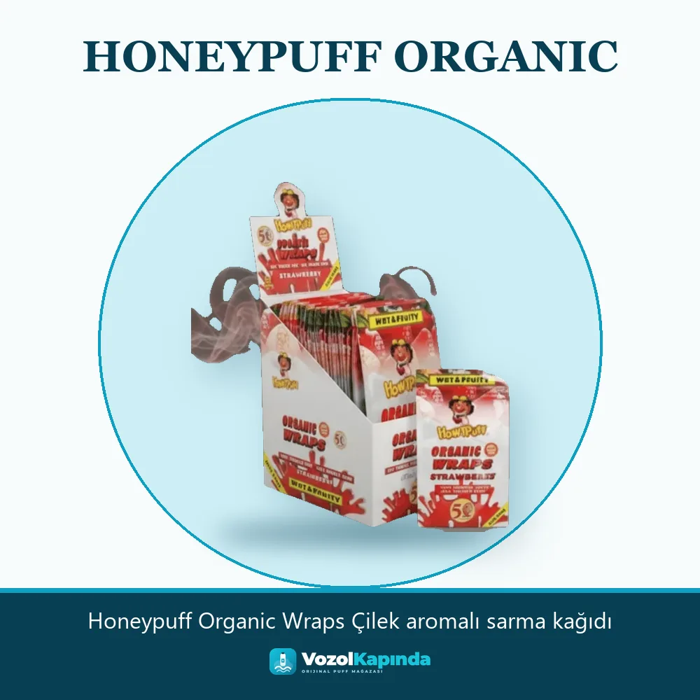 Honeypuff Organic Wraps Çilek aromalı sarma kağıdı Sipariş Bilgileri Honeypuff Organic Wraps Çilek aromalı sarma kağıdı bilgi kartı, orijinal sarma kağıdı