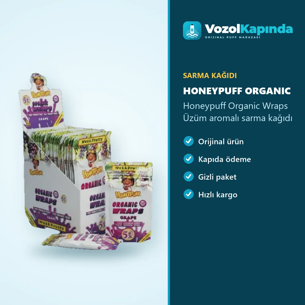 Honeypuff Organic Wraps Üzüm aromalı sarma kağıdı sipariş avantajları: kapıda ödeme ve gizli paket