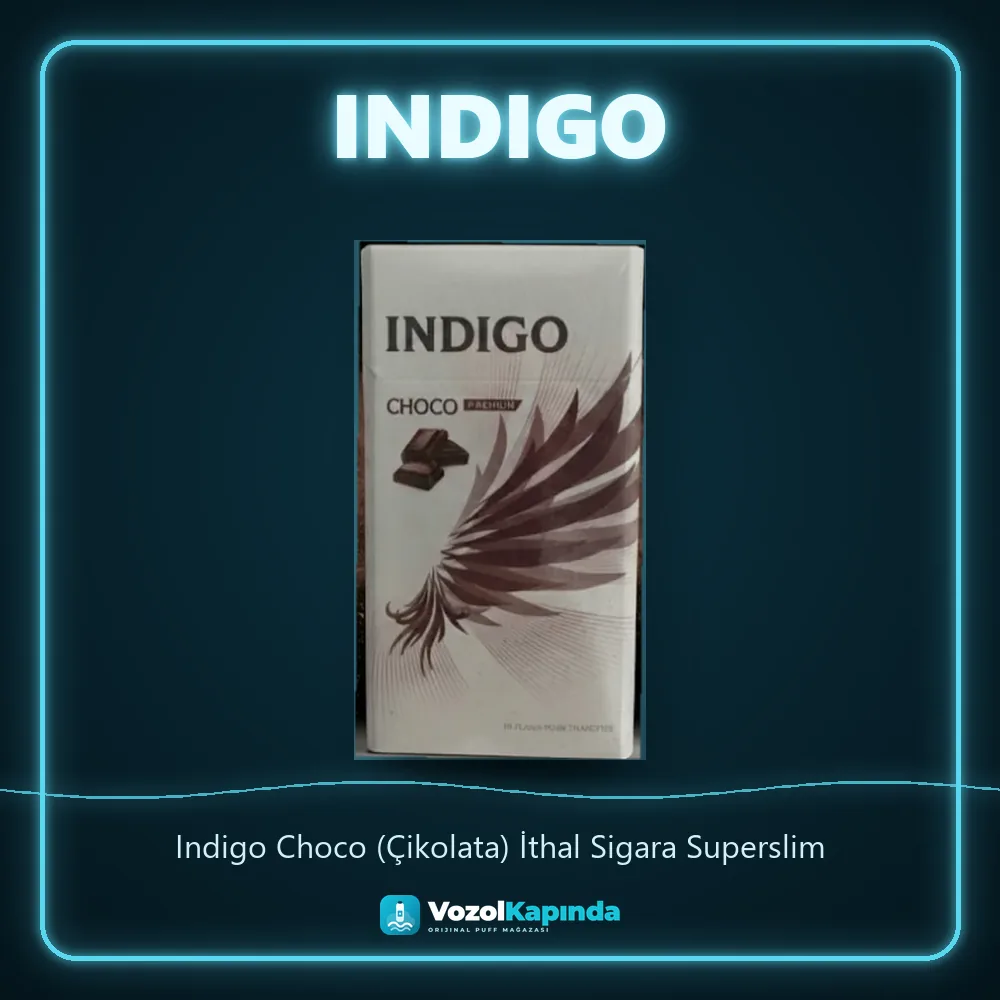 Indigo Choco (Çikolata) İthal Sigara Superslim Bilgi Kartı Indigo Choco (Çikolata) İthal Sigara Superslim bilgi kartı, orijinal sigara
