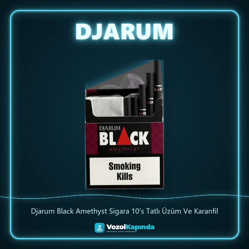 Djarum Black Amethyst Sigara 10’s Tatlı Üzüm Ve Karanfil Bilgi Kartı Djarum Black Amethyst Sigara 10’s Tatlı Üzüm Ve Karanfil bilgi kartı, orijinal sigara