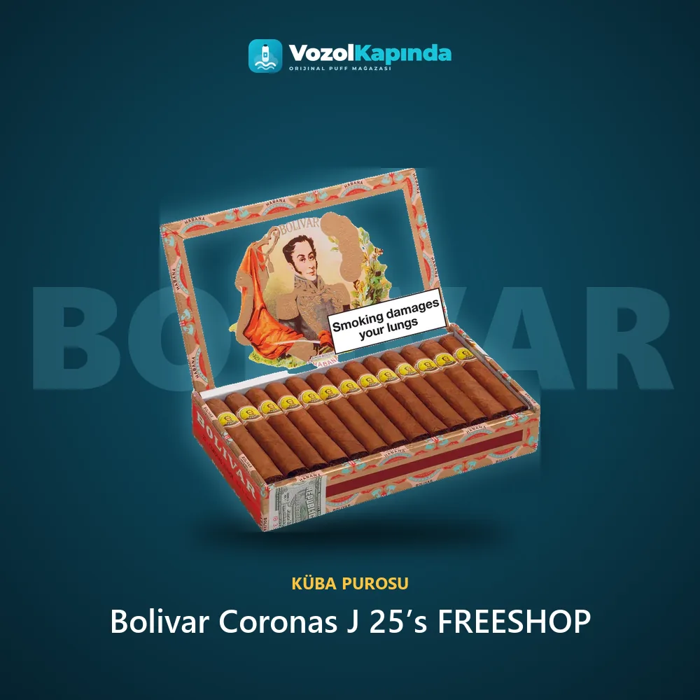 Bolivar Coronas J 25’s FREESHOP bilgi kartı, orijinal Küba purosu