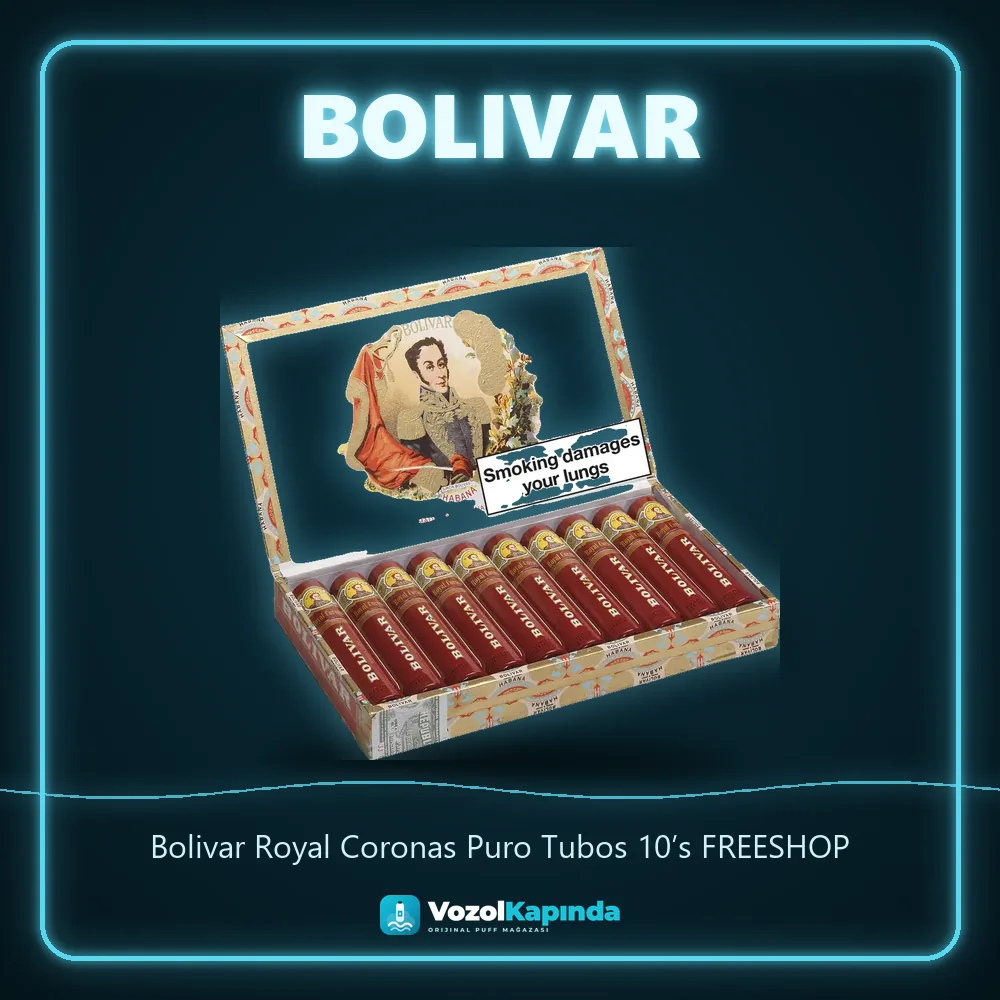 Bolivar Royal Coronas Puro Tubos 10’s FREESHOP bilgi kartı, orijinal Küba purosu