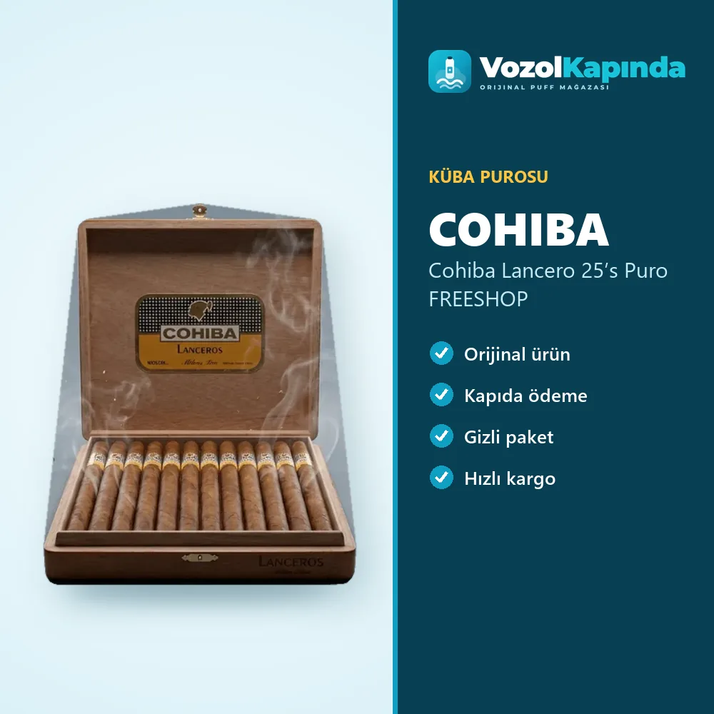 Cohiba Lancero 25’s Puro FREESHOP bilgi kartı, orijinal Küba purosu