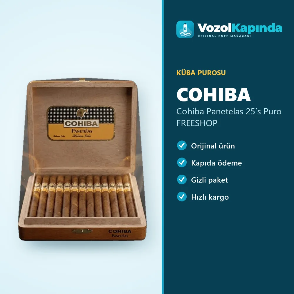 Cohiba Panetelas 25’s Puro FREESHOP bilgi kartı, orijinal Küba purosu
