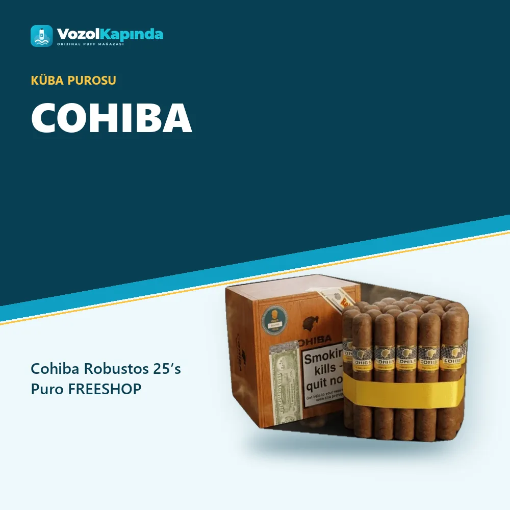 Cohiba Robustos 25’s Puro FREESHOP bilgi kartı, orijinal Küba purosu