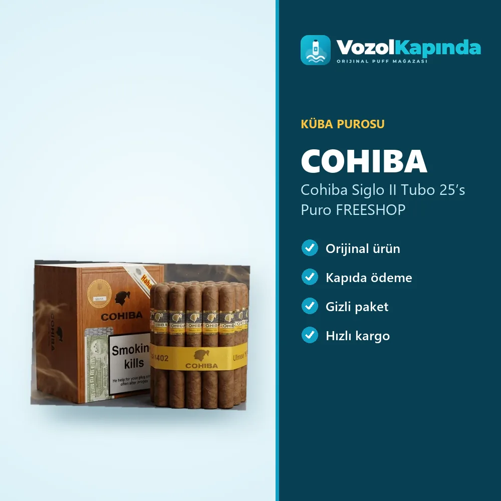 Cohiba Siglo II Tubo 25’s Puro FREESHOP özellikleri: orijinal ürün, kapıda ödeme, gizli paket