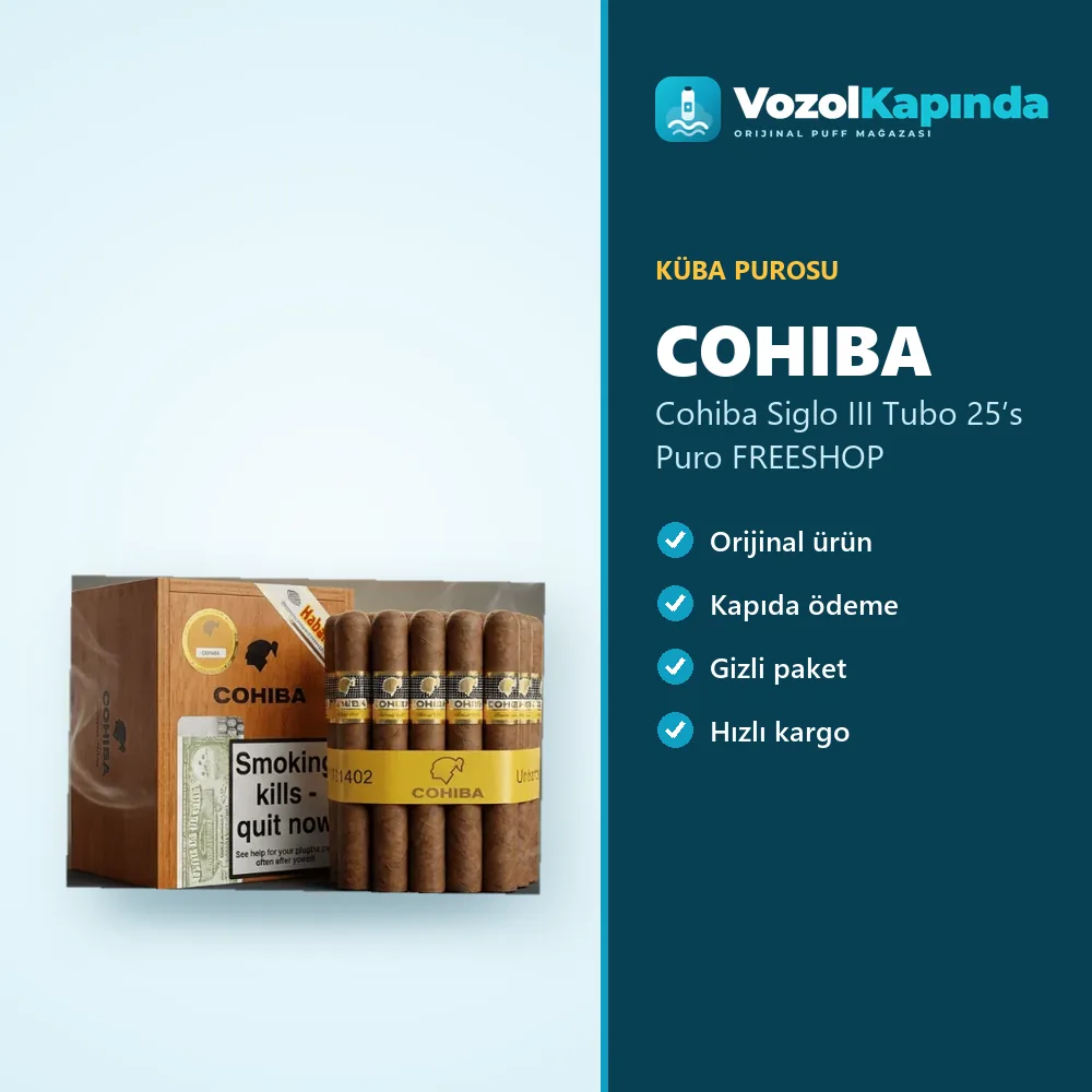 Cohiba Siglo III Tubo 25’s Puro FREESHOP özellikleri: orijinal ürün, kapıda ödeme, gizli paket