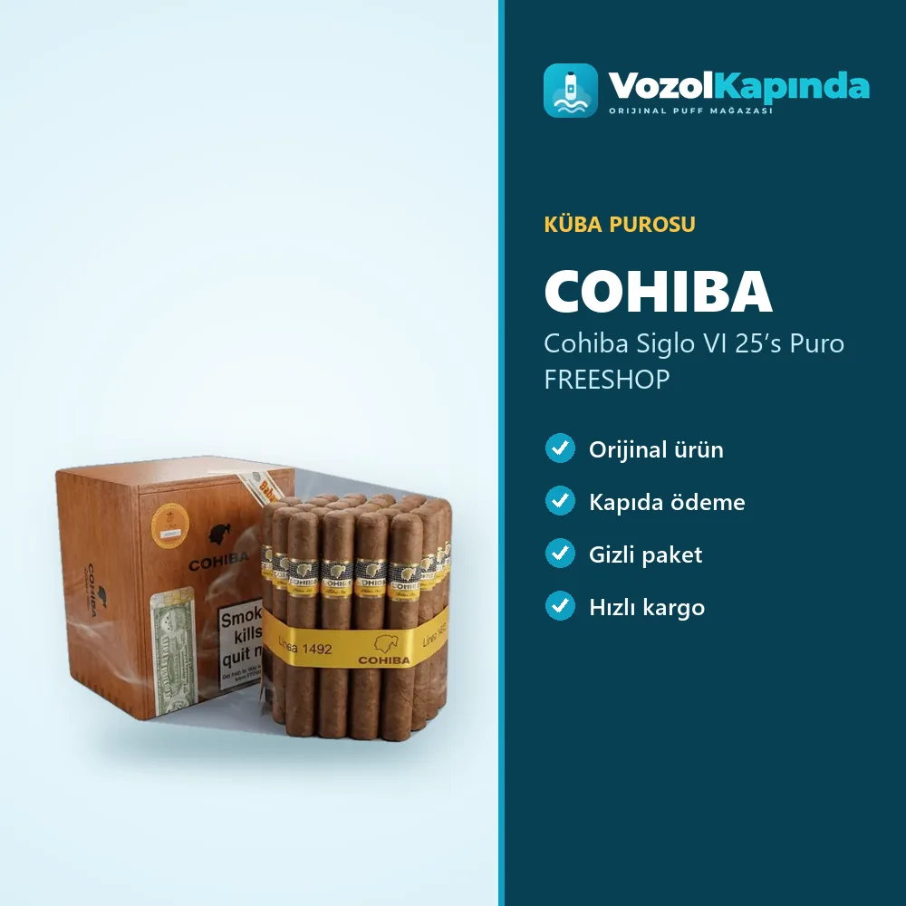 Cohiba Siglo VI 25’s Puro FREESHOP Bilgi Kartı Cohiba Siglo VI 25’s Puro FREESHOP özellikleri: orijinal ürün, kapıda ödeme, gizli paket