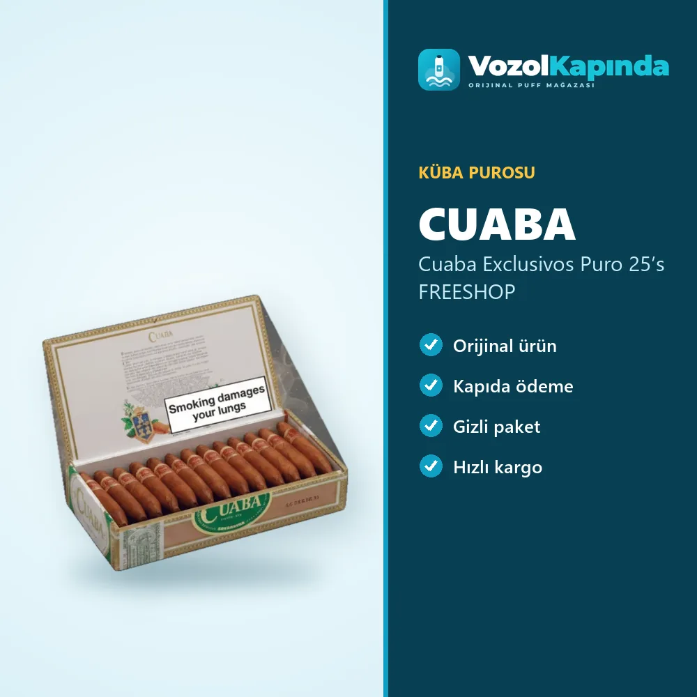 Cuaba Exclusivos Puro 25’s FREESHOP Bilgi Kartı Cuaba Exclusivos Puro 25’s FREESHOP bilgi kartı, orijinal Küba purosu