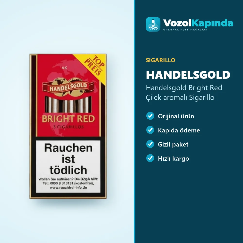 Handelsgold Bright Red Çilek aromalı Sigarillo özellikleri: orijinal ürün, kapıda ödeme, gizli paket