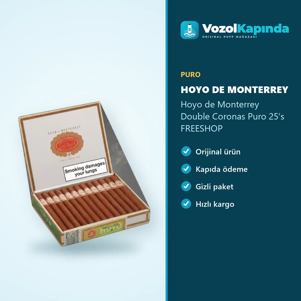 Hoyo de Monterrey Double Coronas Puro 25’s FREESHOP Sipariş Bilgileri Hoyo de Monterrey Double Coronas Puro 25’s FREESHOP bilgi kartı, orijinal puro