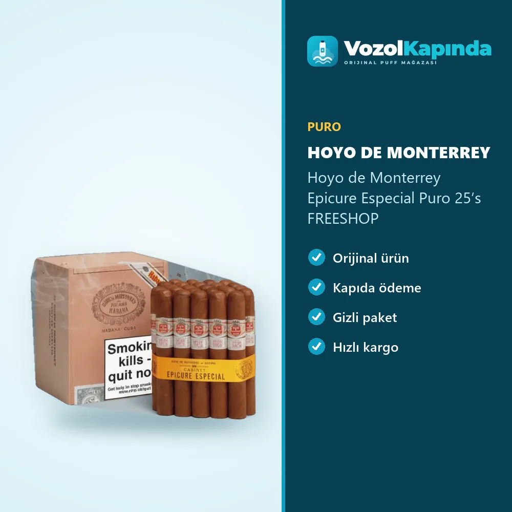 Hoyo de Monterrey Epicure Especial Puro 25’s FREESHOP bilgi kartı, orijinal puro