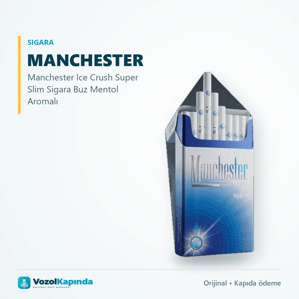 Manchester Ice Crush Super Slim Sigara Buz Mentol Aromalı bilgi kartı, orijinal sigara