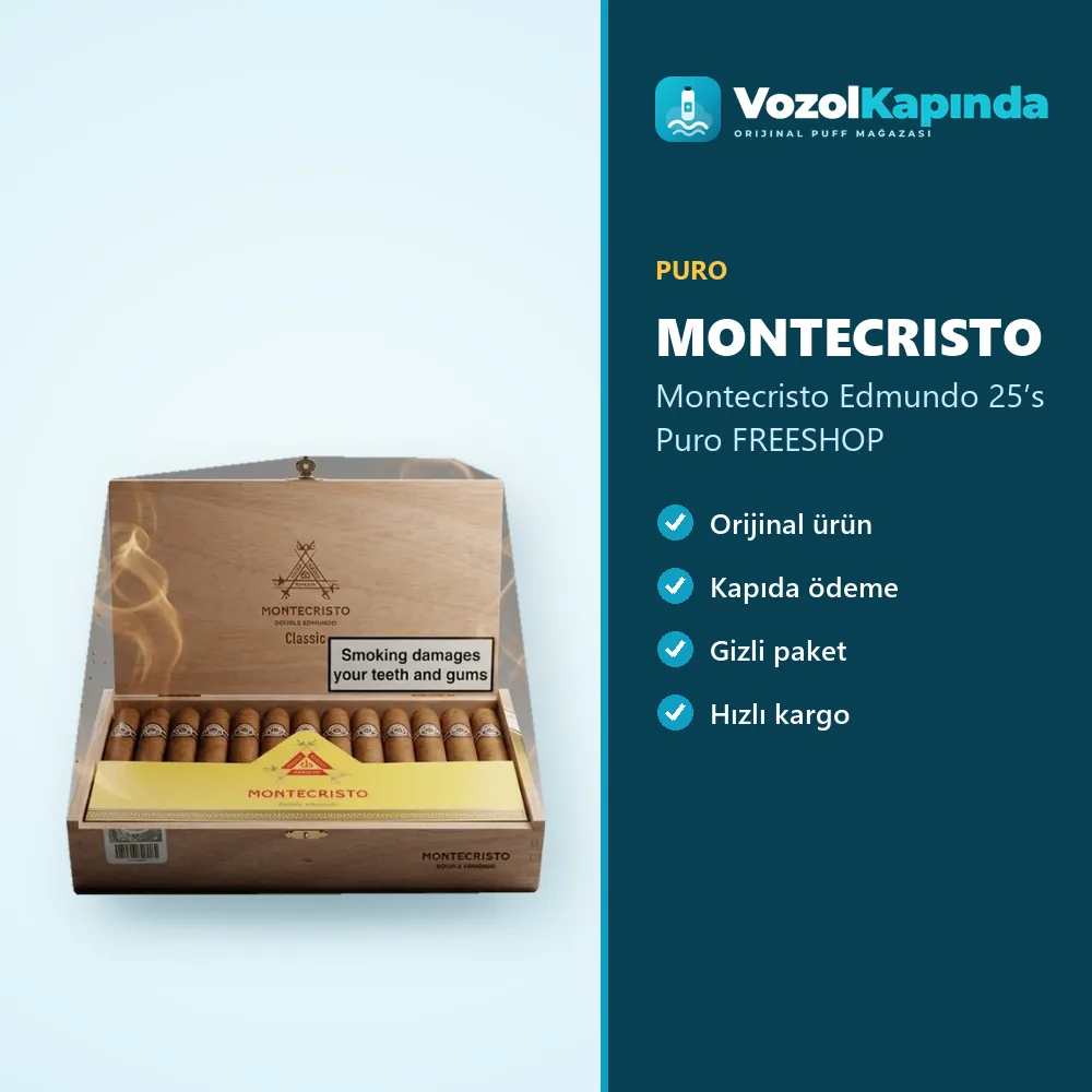 Montecristo Edmundo 25’s Puro FREESHOP bilgi kartı, orijinal puro