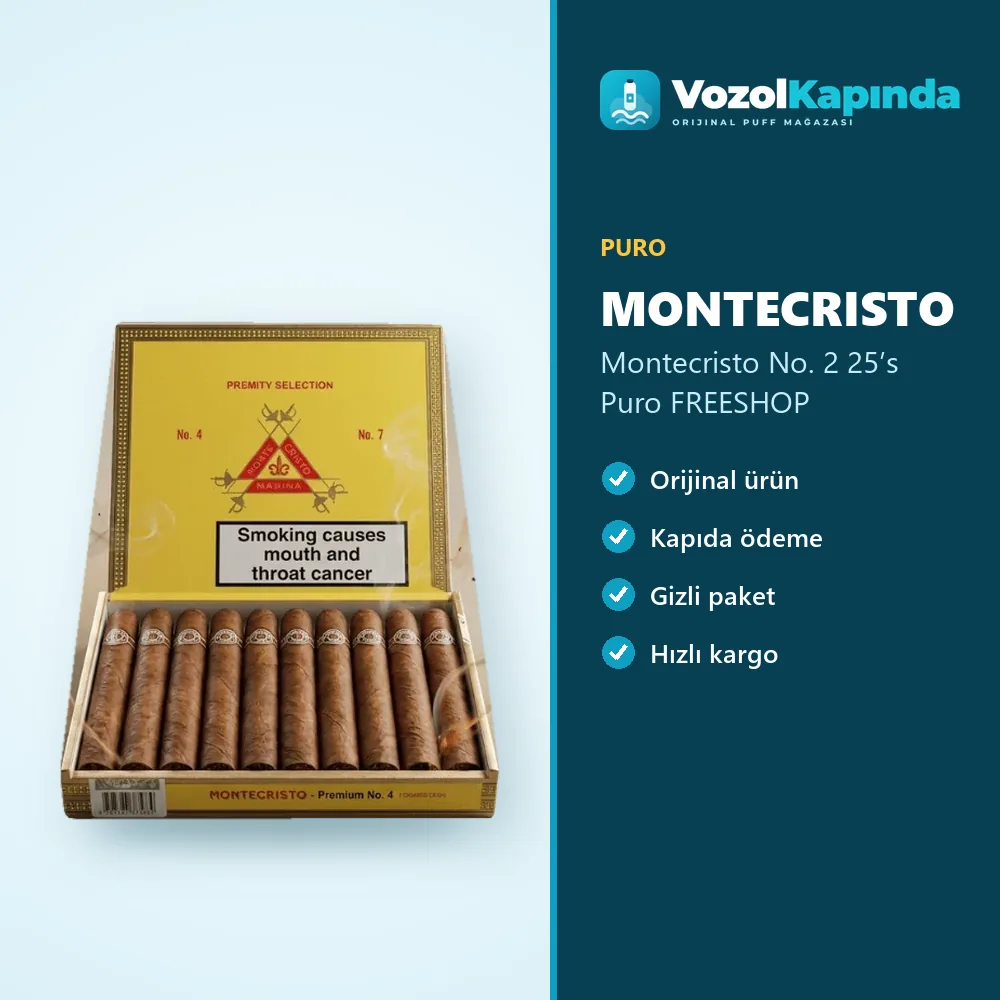 Montecristo No. 2 25’s Puro FREESHOP Sipariş Bilgileri Montecristo No. 2 25’s Puro FREESHOP özellikleri: orijinal ürün, kapıda ödeme, gizli paket
