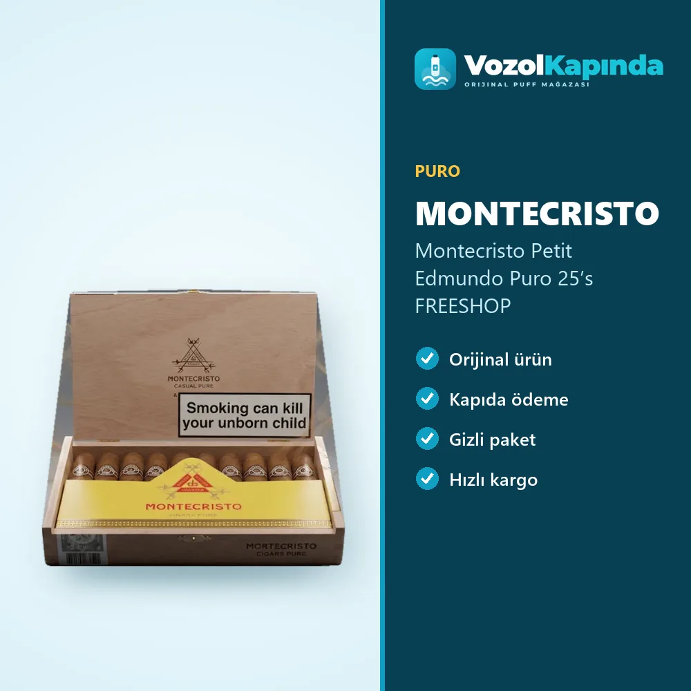 Montecristo Petit Edmundo Puro 25’s FREESHOP özellikleri: orijinal ürün, kapıda ödeme, gizli paket