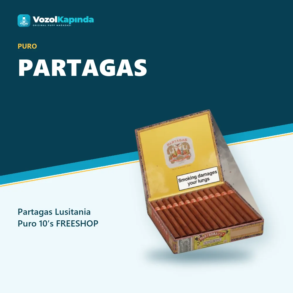 Partagas Lusitania Puro 10’s FREESHOP bilgi kartı, orijinal puro