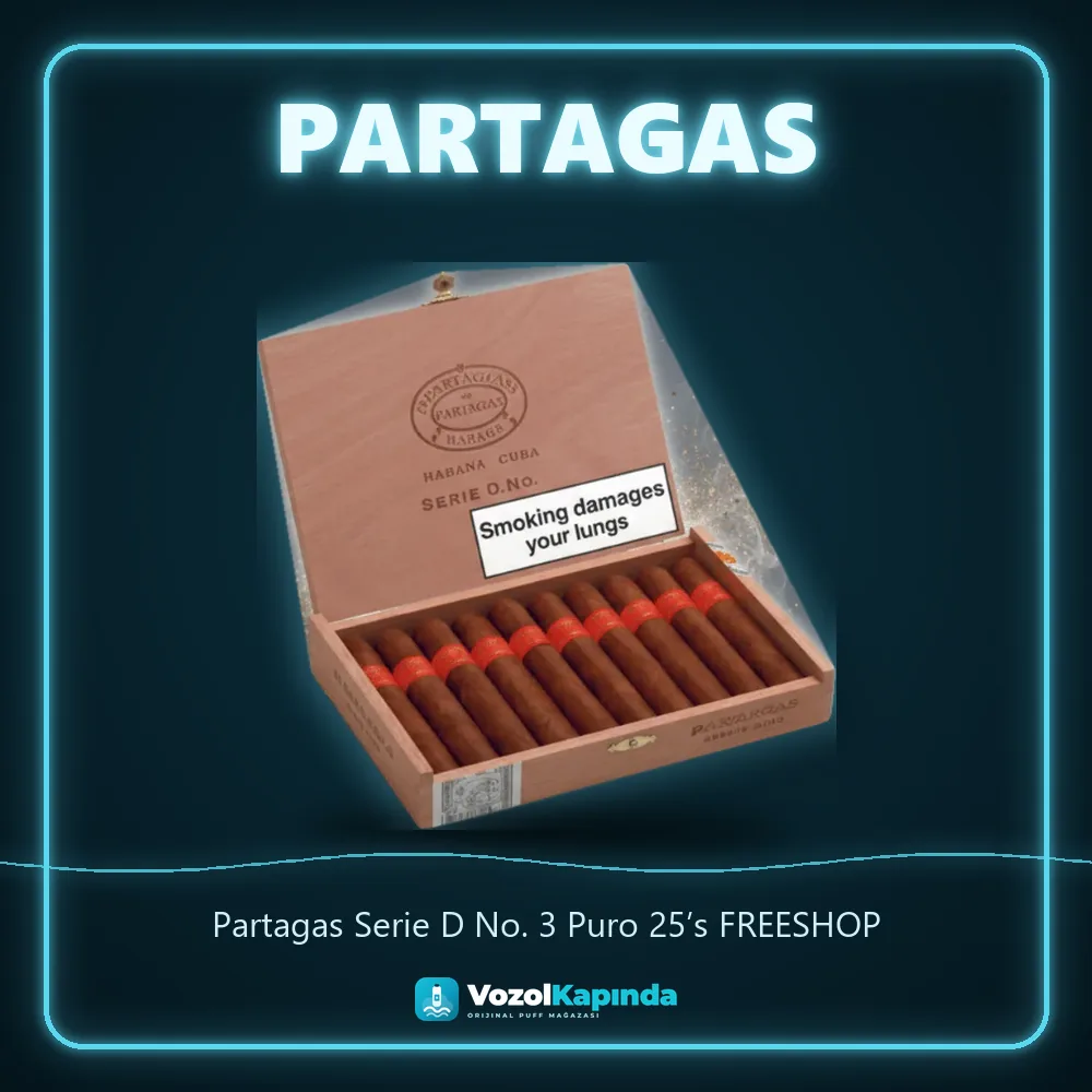 Partagas Serie D No. 3 Puro 25’s FREESHOP Bilgi Kartı Partagas Serie D No. 3 Puro 25’s FREESHOP bilgi kartı, orijinal puro