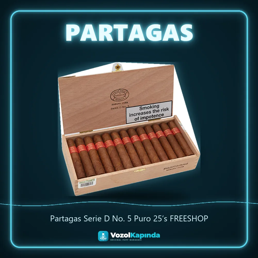 Partagas Serie D No. 5 Puro 25’s FREESHOP Bilgi Kartı Partagas Serie D No. 5 Puro 25’s FREESHOP bilgi kartı, orijinal puro