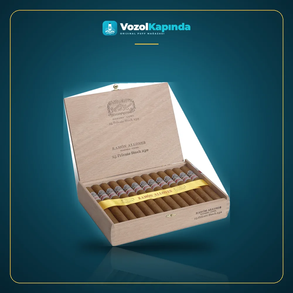 Ramón Allones Private Stock 230 25’s Puro FREESHOP Paket Görünümü Ramón Allones Private Stock 230 25’s Puro FREESHOP ön yüz görseli, orijinal ambalaj