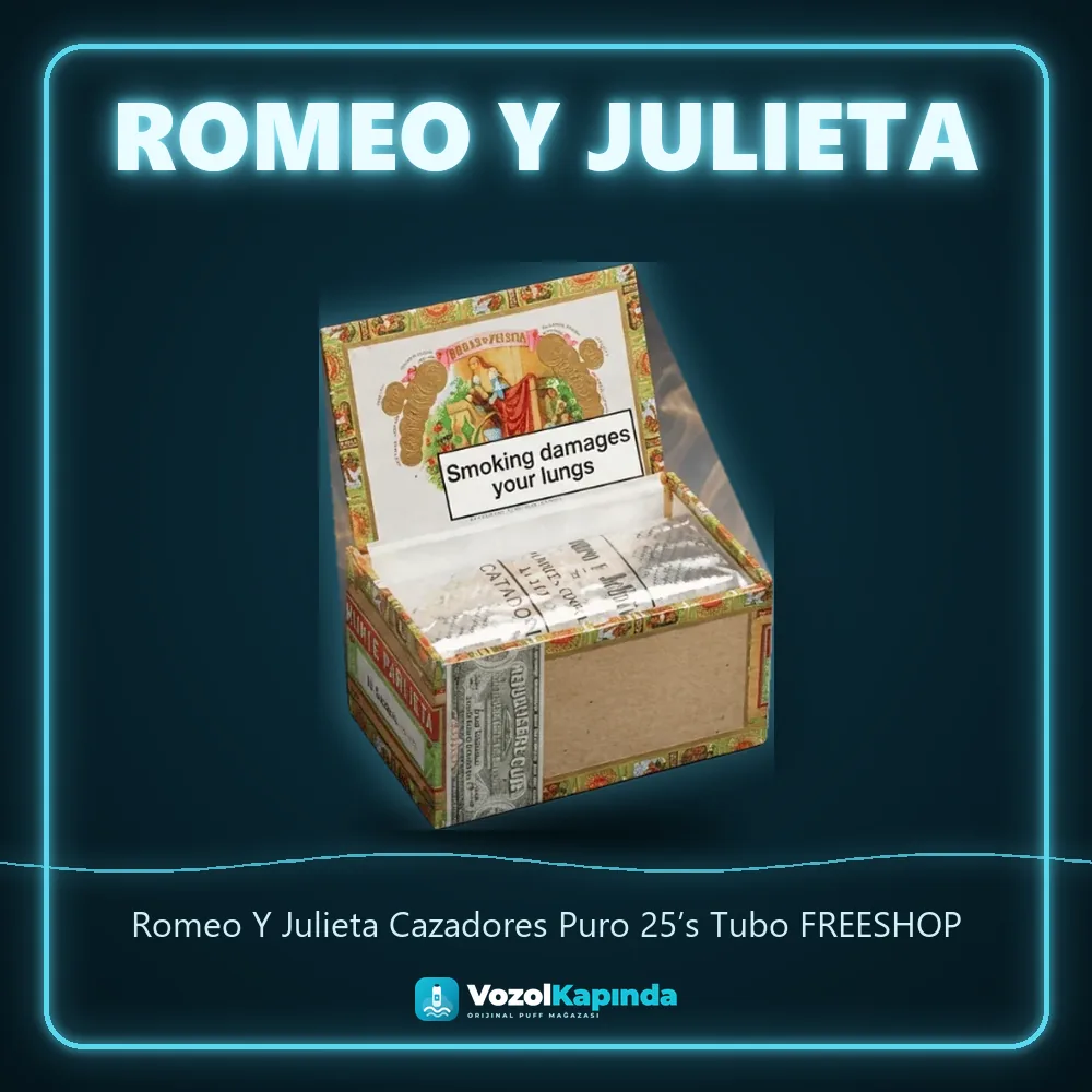 Romeo Y Julieta Cazadores Puro 25’s Tubo FREESHOP bilgi kartı, orijinal Küba purosu