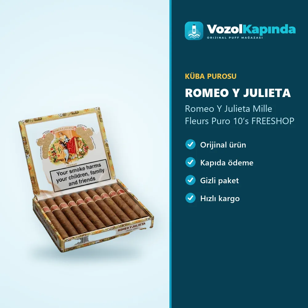 Romeo Y Julieta Mille Fleurs Puro 10’s FREESHOP Özellikleri Romeo Y Julieta Mille Fleurs Puro 10’s FREESHOP özellikleri: orijinal ürün, kapıda ödeme, gizli paket