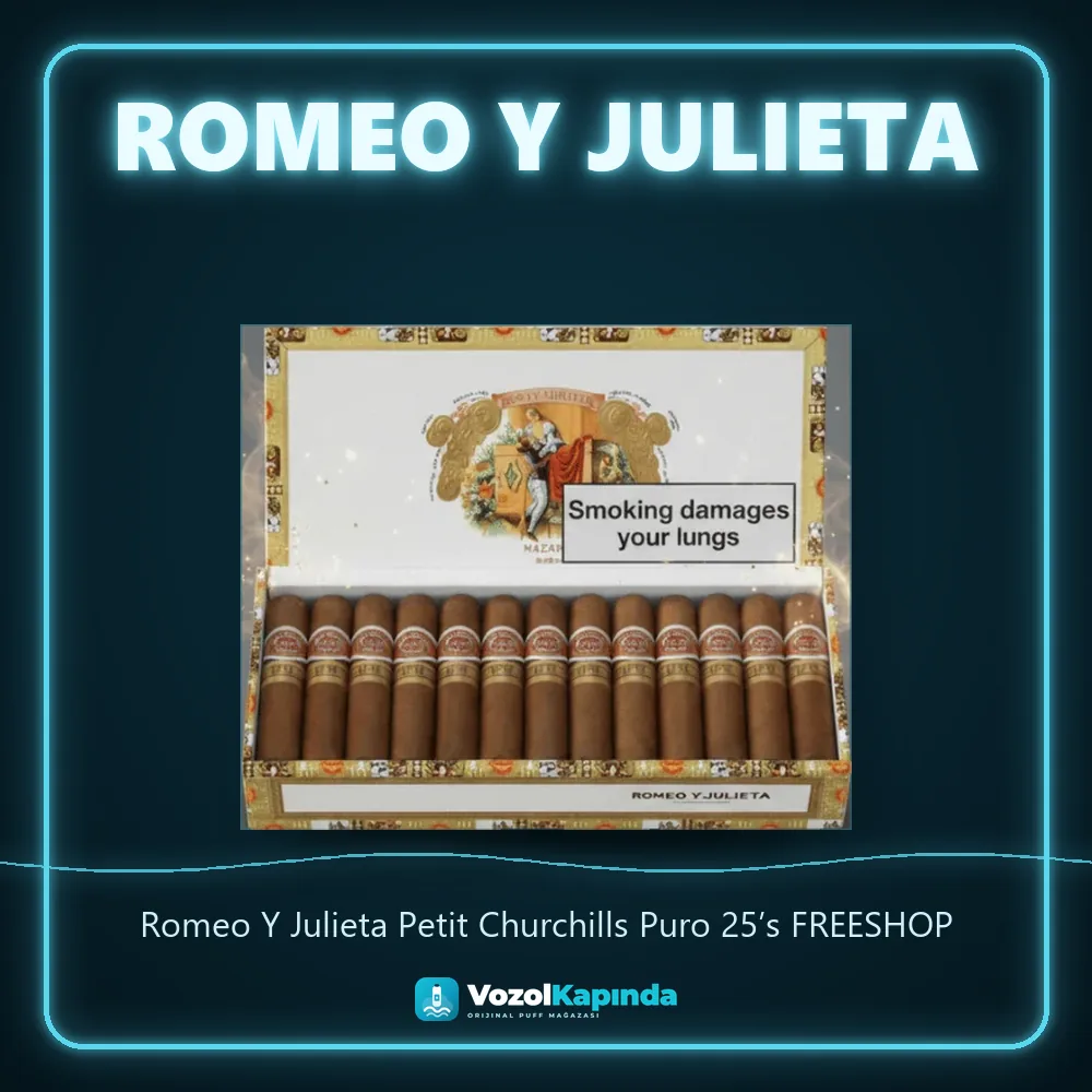 Romeo Y Julieta Petit Churchills Puro 25’s FREESHOP bilgi kartı, orijinal Küba purosu