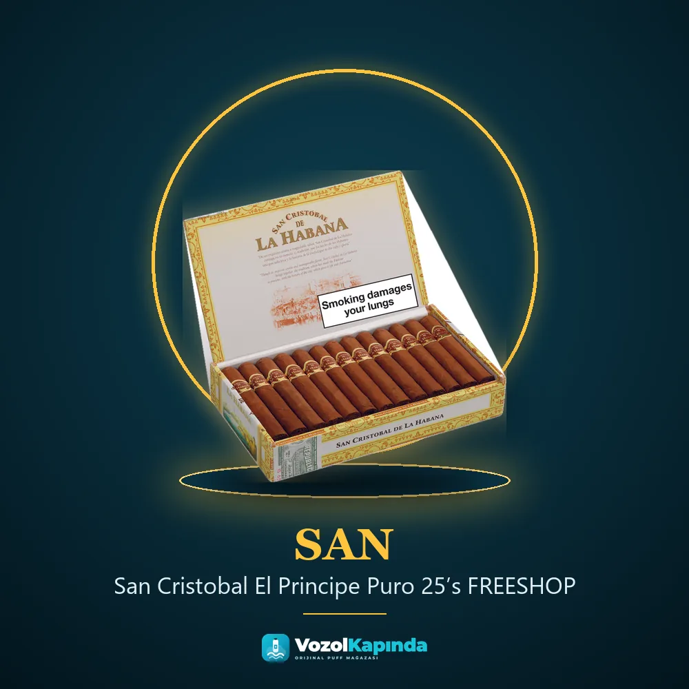 San Cristobal El Principe Puro 25’s FREESHOP Bilgi Kartı San Cristobal El Principe Puro 25’s FREESHOP bilgi kartı, orijinal Küba purosu