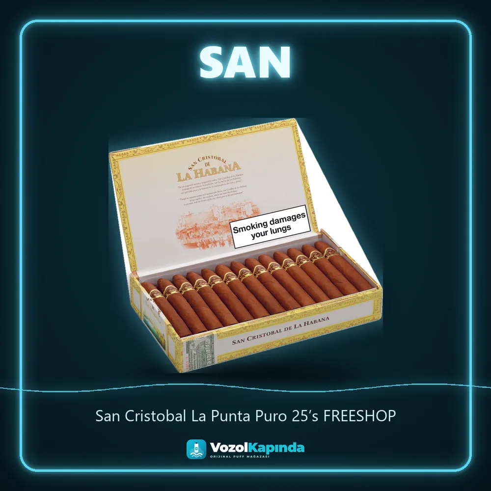 San Cristobal La Punta Puro 25’s FREESHOP bilgi kartı, orijinal Küba purosu