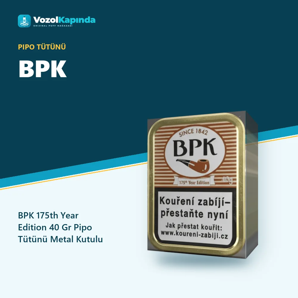 BPK 175th Year Edition 40 Gr Pipo Tütünü Metal Kutulu Bilgi Kartı BPK 175th Year Edition 40 Gr Pipo Tütünü Metal Kutulu özellikleri: orijinal ürün, kapıda ödeme, gizli paket