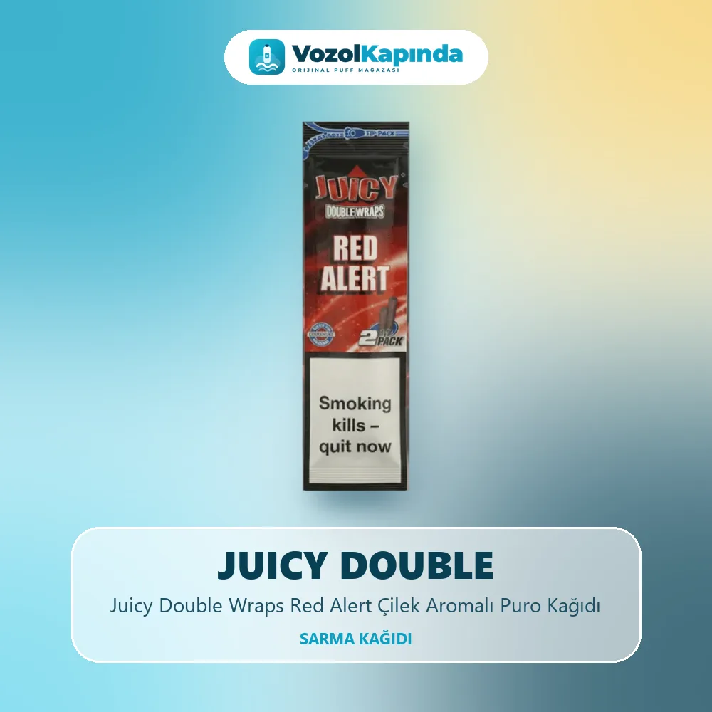 Juicy Double Wraps Red Alert Çilek Aromalı Puro Kağıdı bilgi kartı, orijinal sarma kağıdı