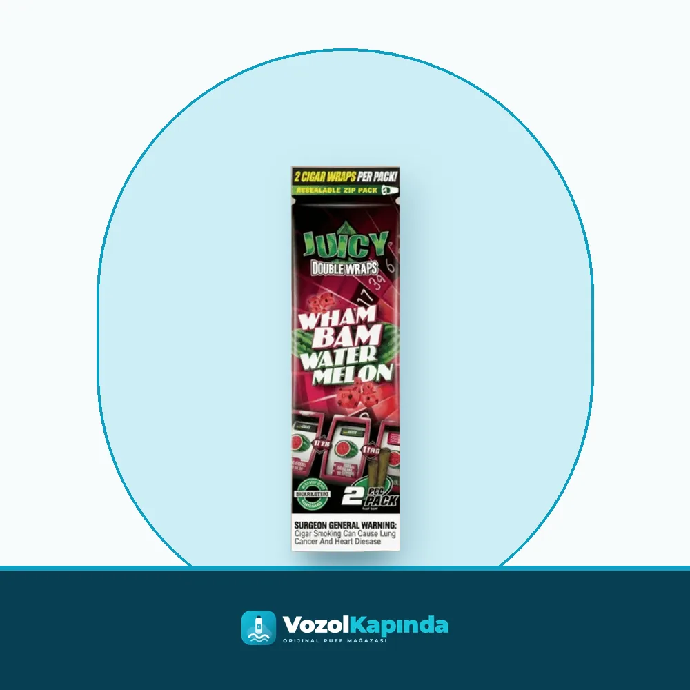 Juicy Double Wraps Wham Bam Karpuz Aromalı Puro Kağıdı Orijinal Ambalaj Juicy Double Wraps Wham Bam Karpuz Aromalı Puro Kağıdı ön yüz görseli, orijinal ambalaj
