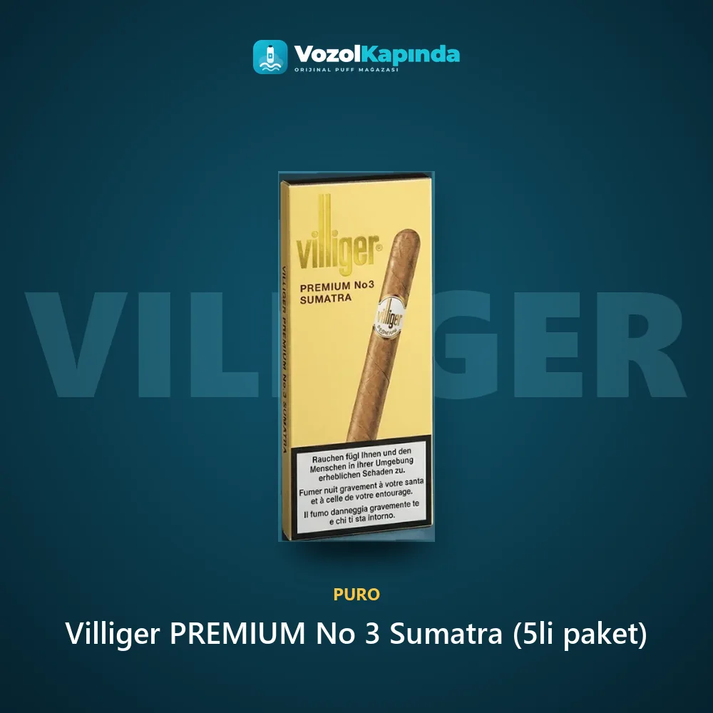 Villiger PREMIUM No 3 Sumatra (5li paket) bilgi kartı, orijinal puro