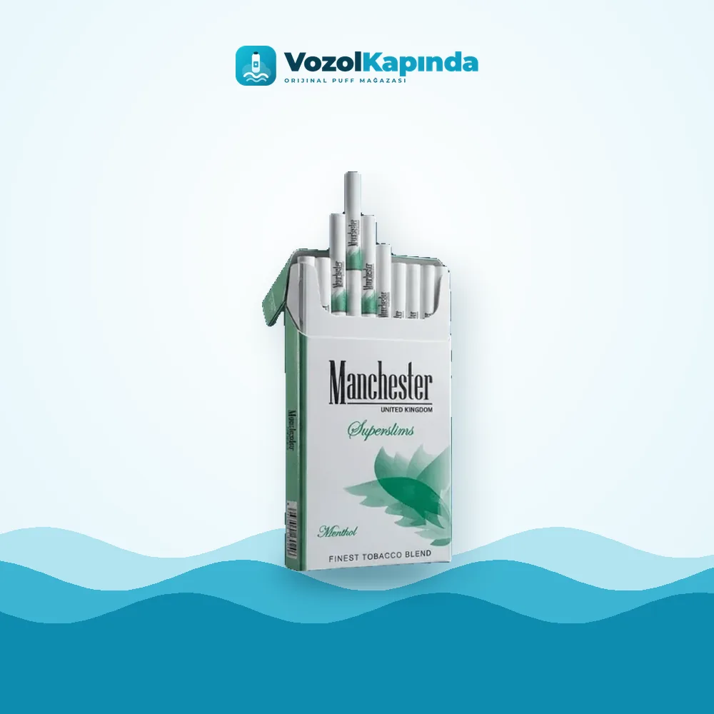 Manchester Superslims Menthol sigara Mentol Aromalı ön yüz görseli, orijinal ambalaj