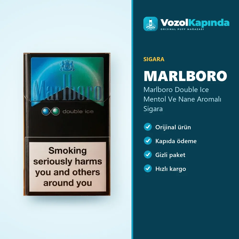 Marlboro Double Ice Mentol Ve Nane Aromalı Sigara Özellikleri Marlboro Double Ice Mentol Ve Nane Aromalı Sigara sipariş avantajları: kapıda ödeme ve gizli paket