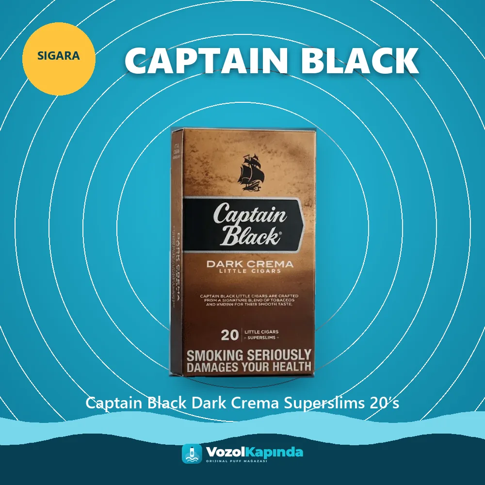 Captain Black Dark Crema Superslims 20’s Bilgi Kartı Captain Black Dark Crema Superslims 20’s bilgi kartı, orijinal sigara