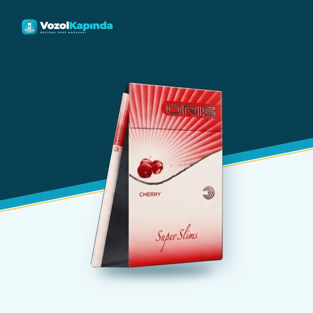 Oris Cherry Superslims Sigara Kiraz Aromalı Orijinal Ambalaj Oris Cherry Superslims Sigara Kiraz Aromalı ön yüz görseli, orijinal ambalaj