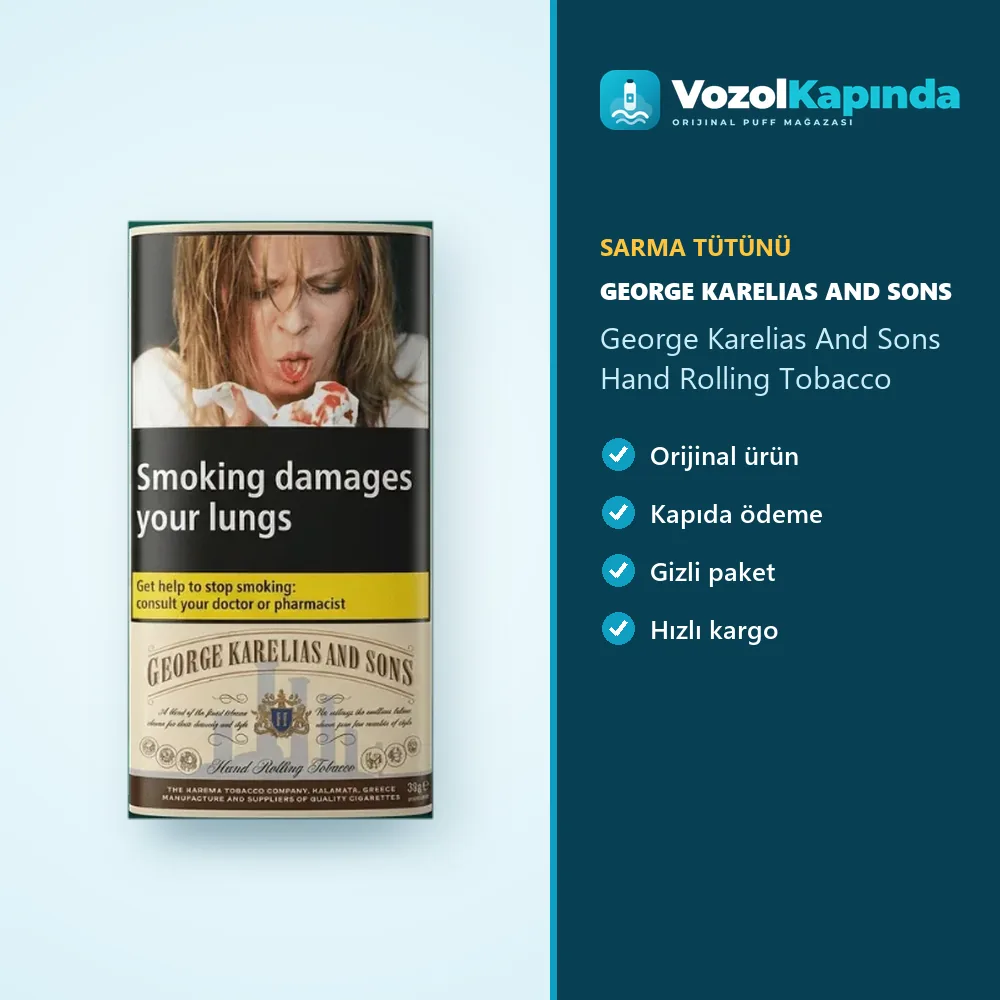 George Karelias And Sons Hand Rolling Tobacco Sipariş Bilgileri George Karelias And Sons Hand Rolling Tobacco bilgi kartı, orijinal sarma tütünü