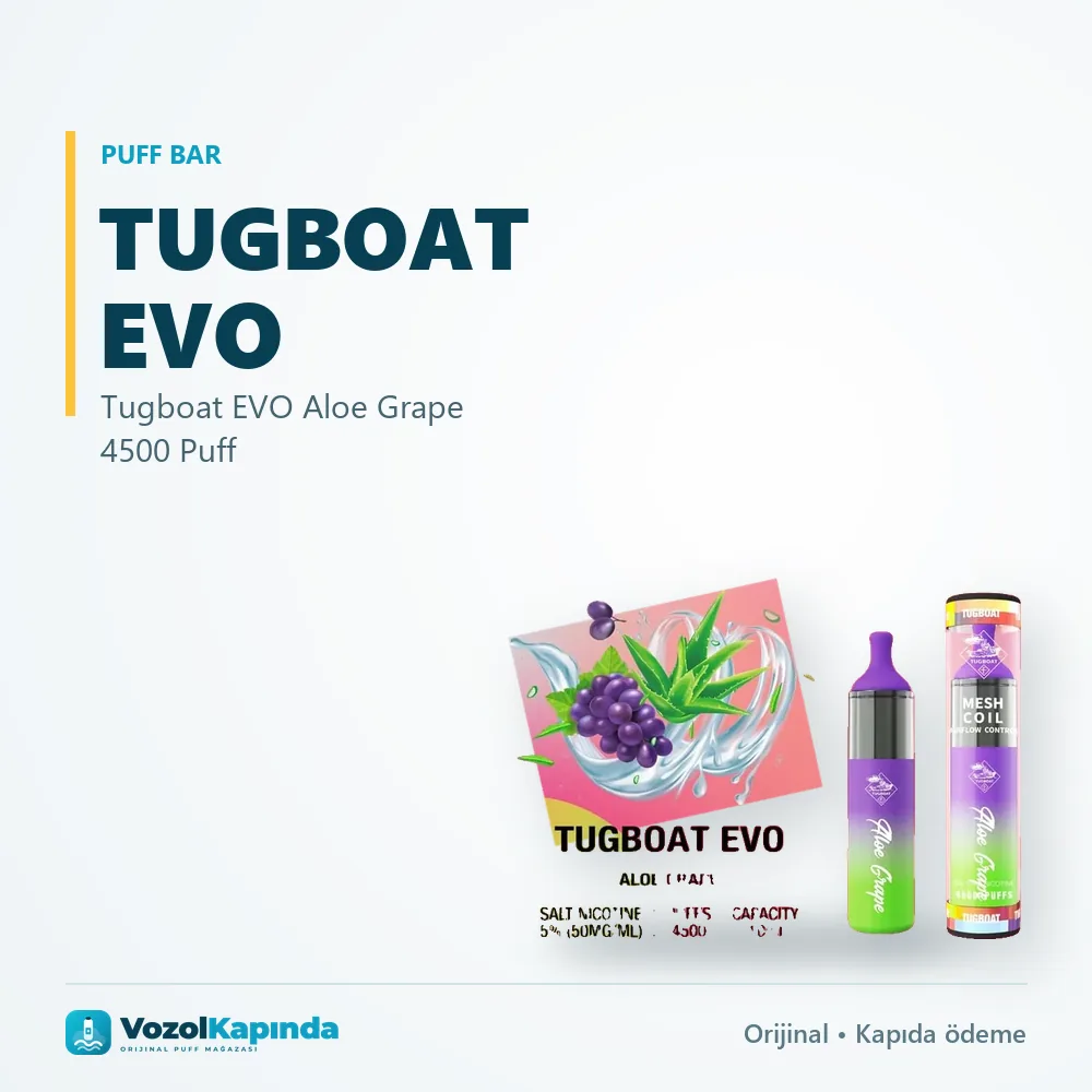Tugboat EVO Aloe Grape 4500 Puff Bilgi Kartı Tugboat EVO Aloe Grape 4500 Puff sipariş avantajları: kapıda ödeme ve gizli paket