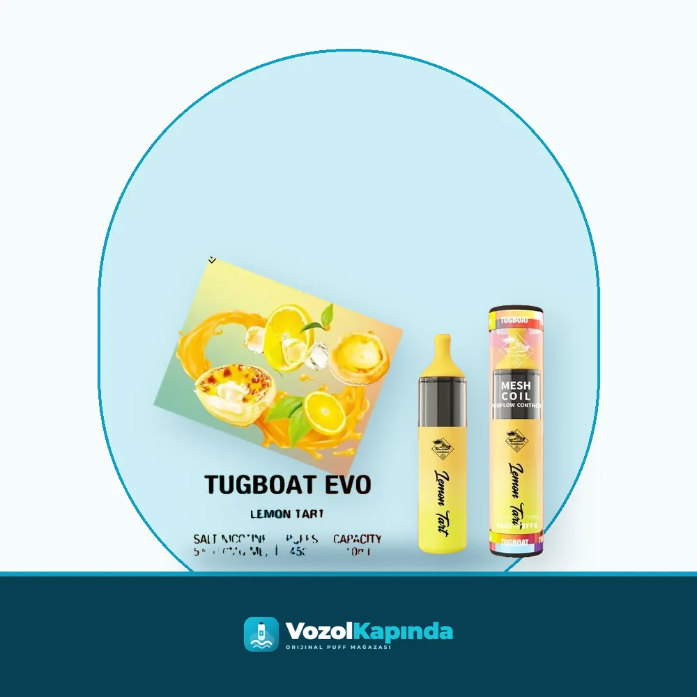 Tugboat EVO Lemon Tart 4500 Puff Orijinal Ambalaj Tugboat EVO Lemon Tart 4500 Puff ön yüz görseli, orijinal ambalaj