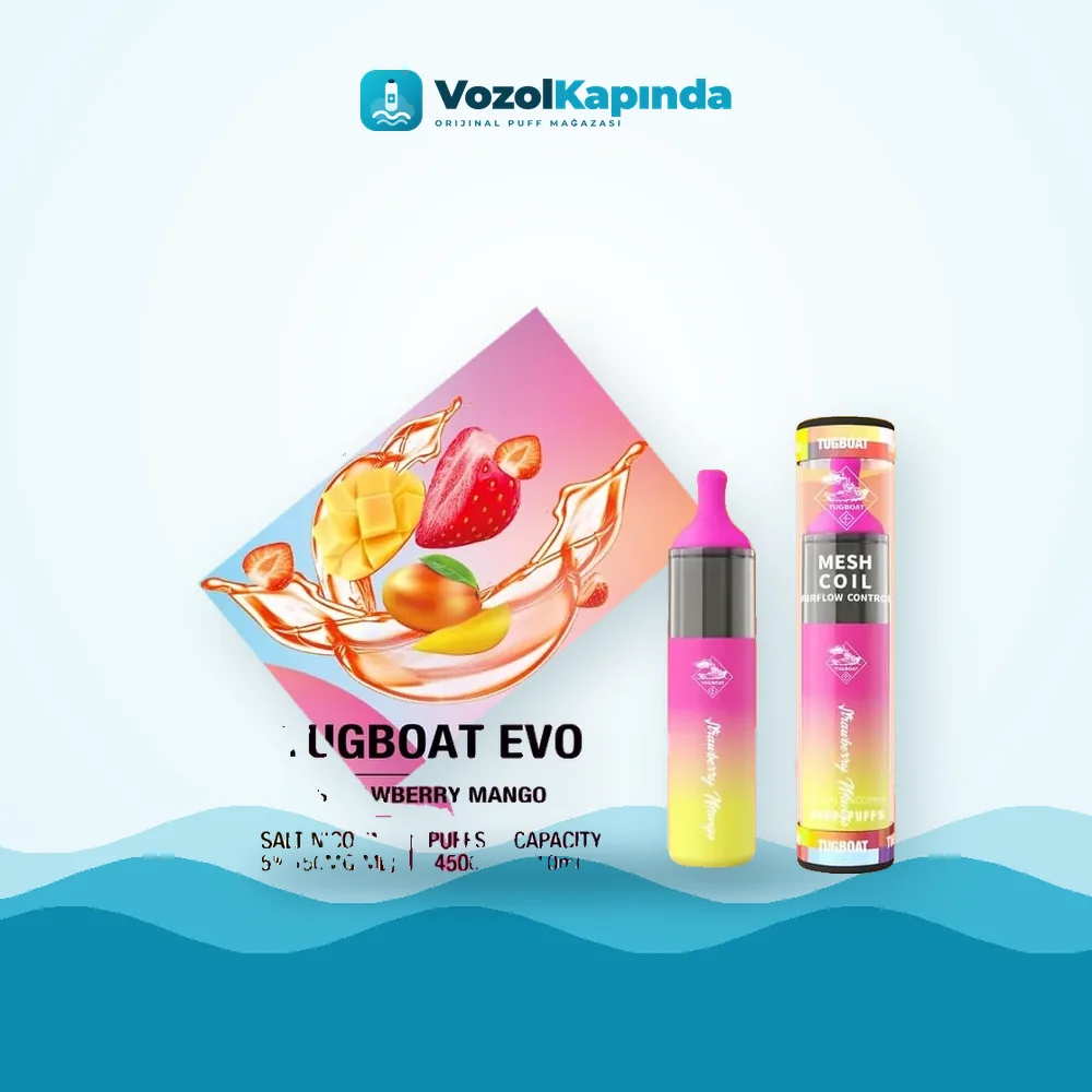 Tugboat EVO Strawberry Mango 4500 Puff Ürün Görseli Tugboat EVO Strawberry Mango 4500 Puff ürün görseli, orijinal puff bar