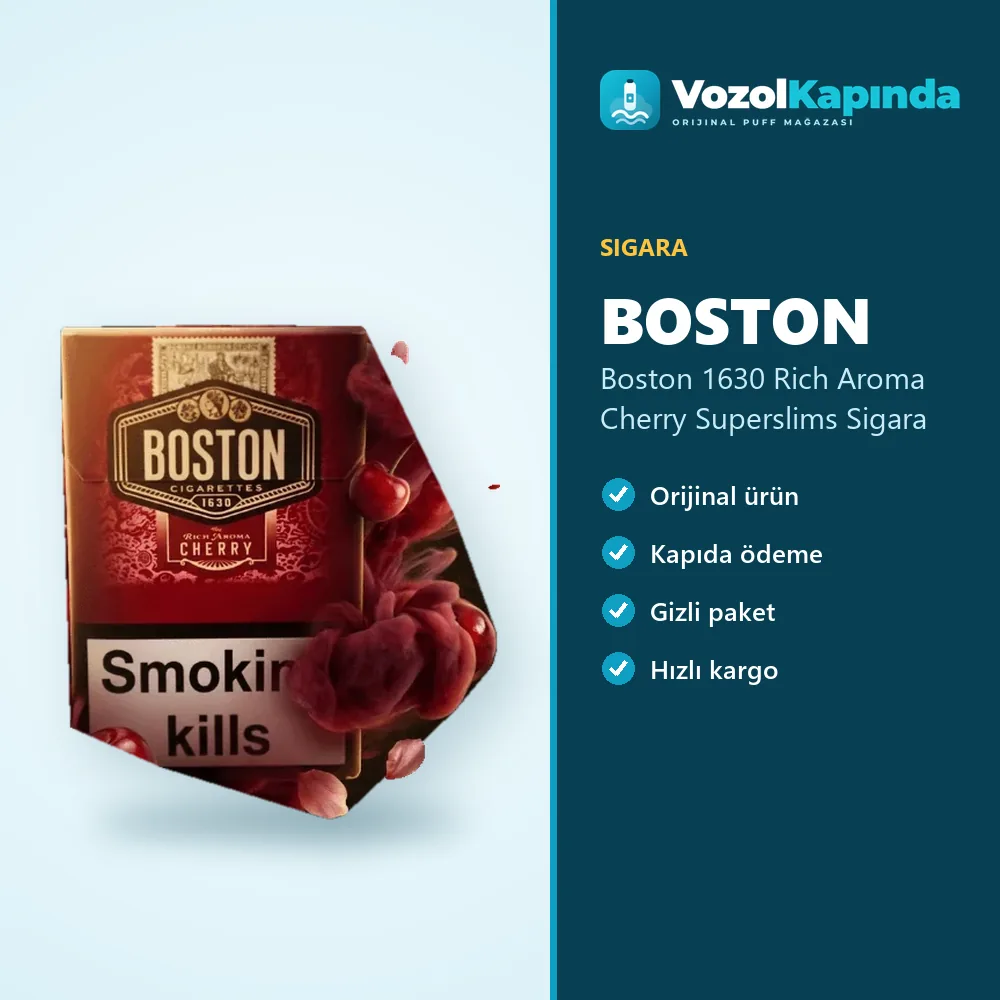 Boston 1630 Rich Aroma Cherry Superslims Sigara özellikleri: orijinal ürün, kapıda ödeme, gizli paket