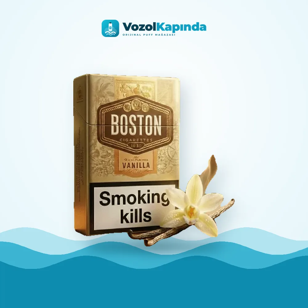 Boston 1630 Rich Aroma Vanilla Superslims Vanilya Aromalı Paket Görünümü Boston 1630 Rich Aroma Vanilla Superslims Vanilya Aromalı ürün görseli, orijinal sigara
